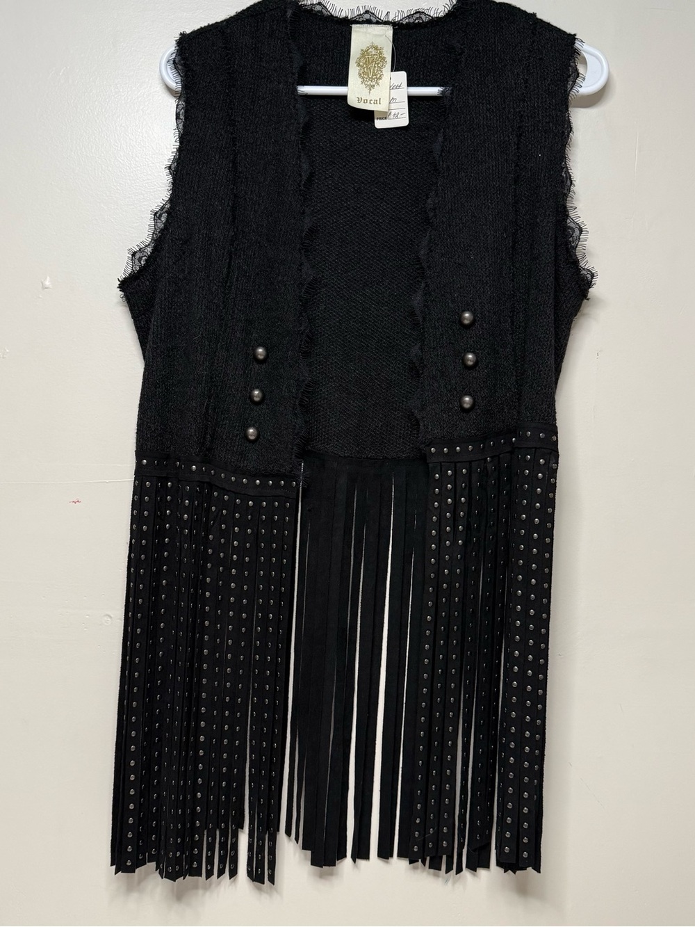 Vocal Black Studded Fringe Vest Dress